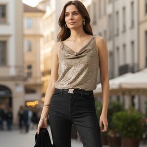 WHBM Sequin Cowl Neck Cami NWT